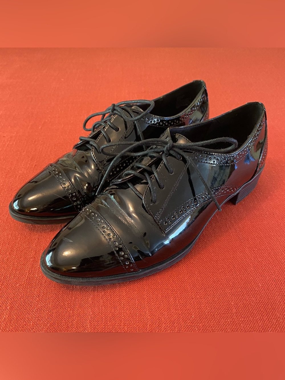 ANNE KLEIN "Louisa" IFlex Black Patent Leather Oxford Flat Shoes Women’s 10M